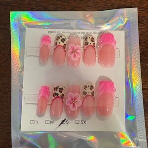 Pink Floral and Leopard Press-On Nails